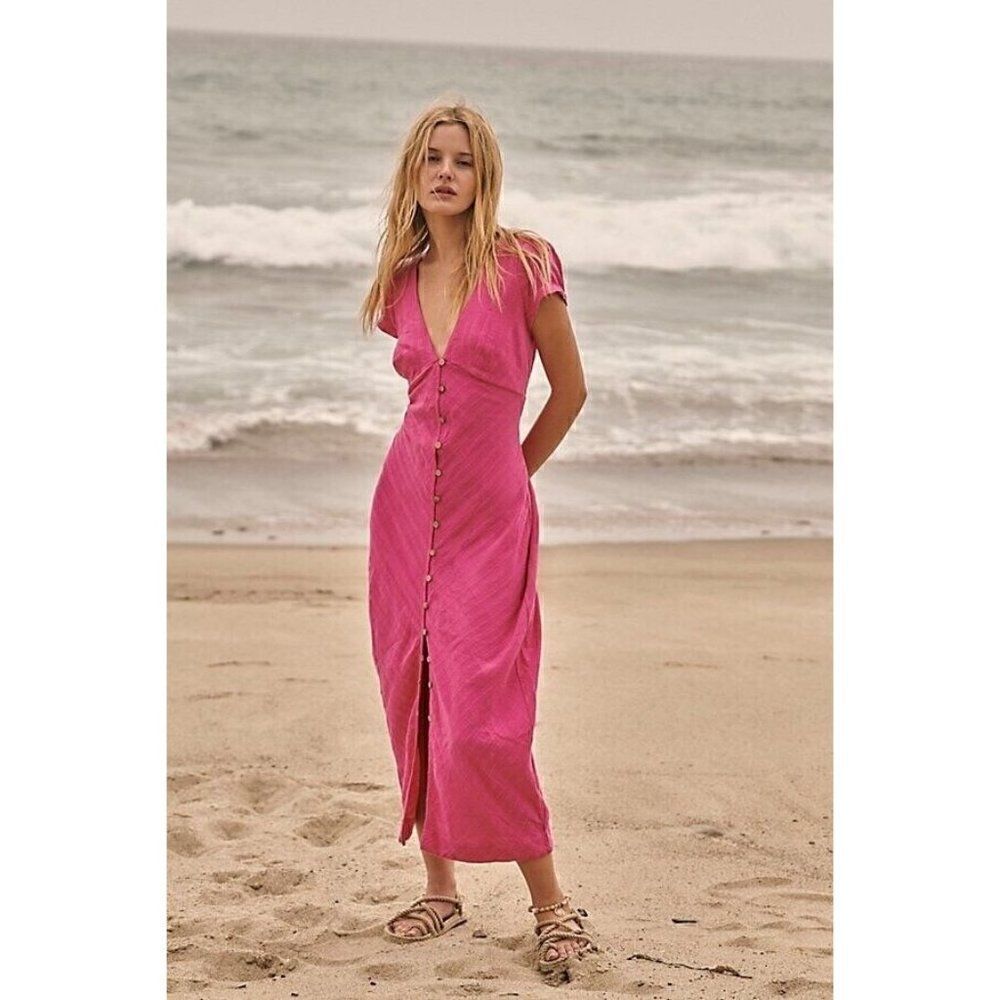 NEW FREE PEOPLE ENDLESS SUMMER Sz XS NEW IN TOWN MIDI DRESS IN PINK